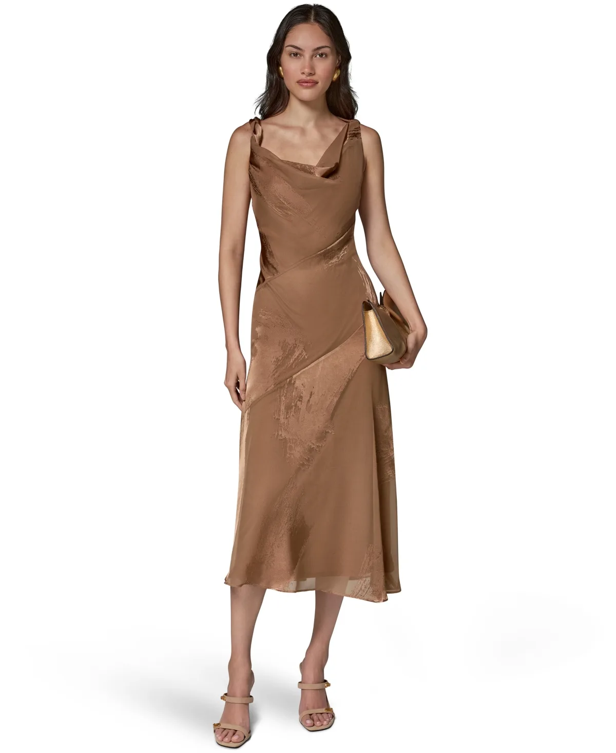 Satin Burnout Asymmetrical Neck Midi Dress by Donna Karan New York