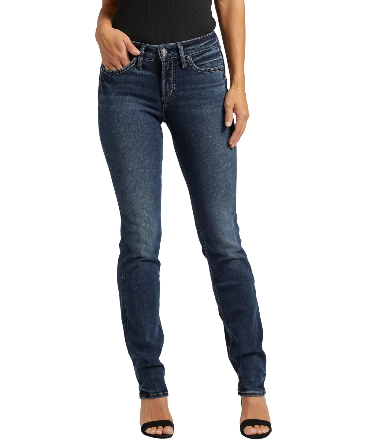 Suki Curvy Mid Rise Straight-Leg Jeans by Silver Jeans Co.