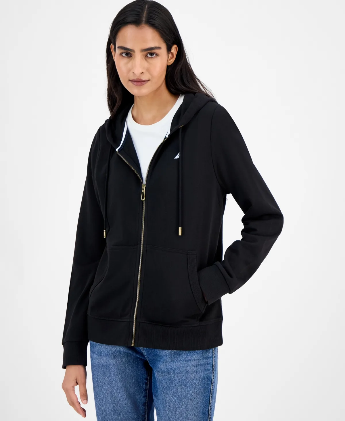 Jeans Solid Zip-Front Hoodie by Nautica