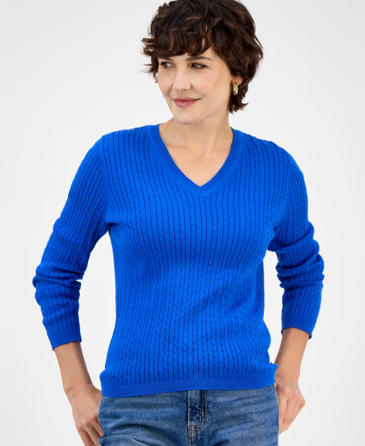 V-Neck Cable Knit Sweater by Nautica Jeans