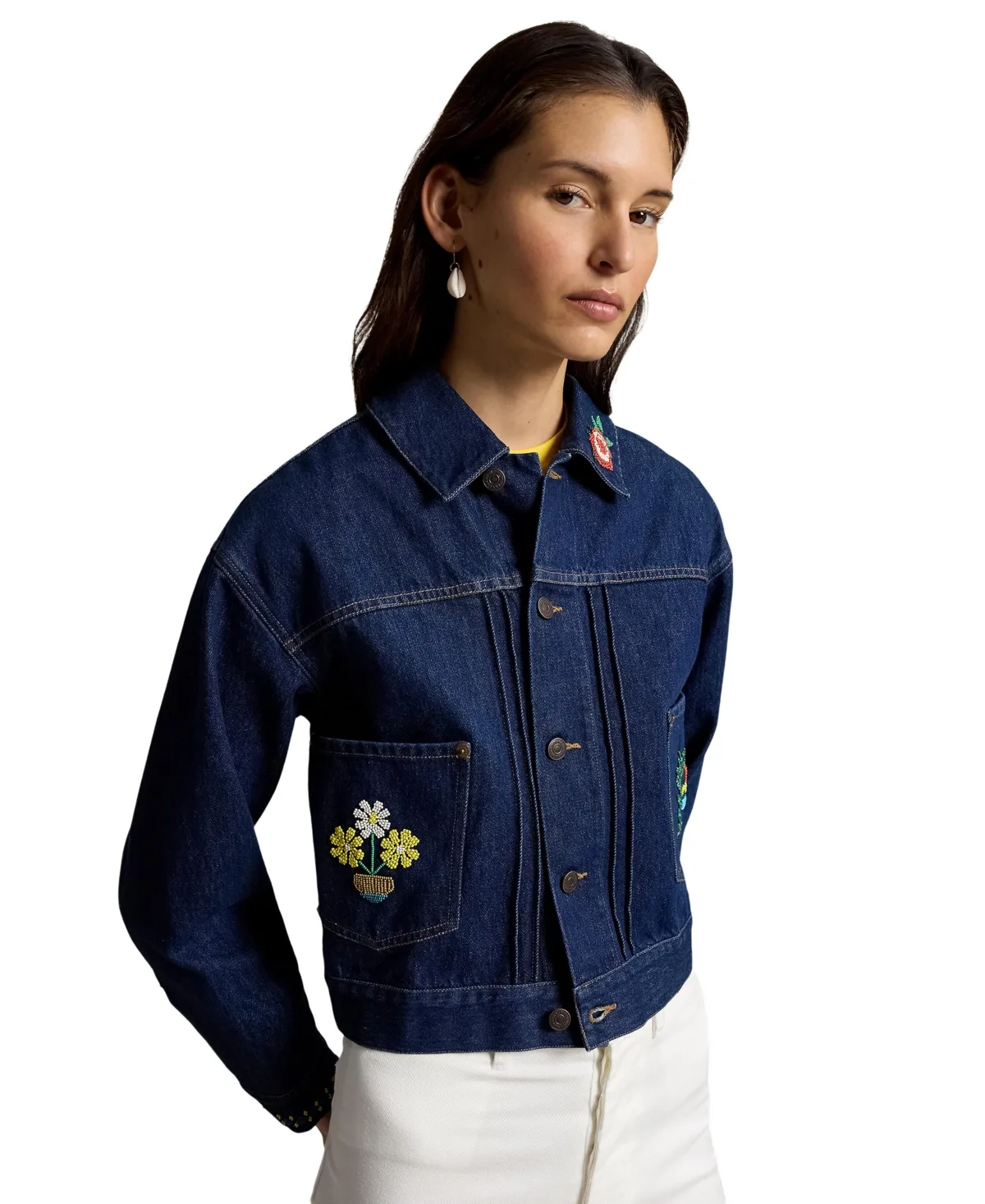 Spread Collar Beaded Denim Trucker Jacket by Polo Ralph Lauren