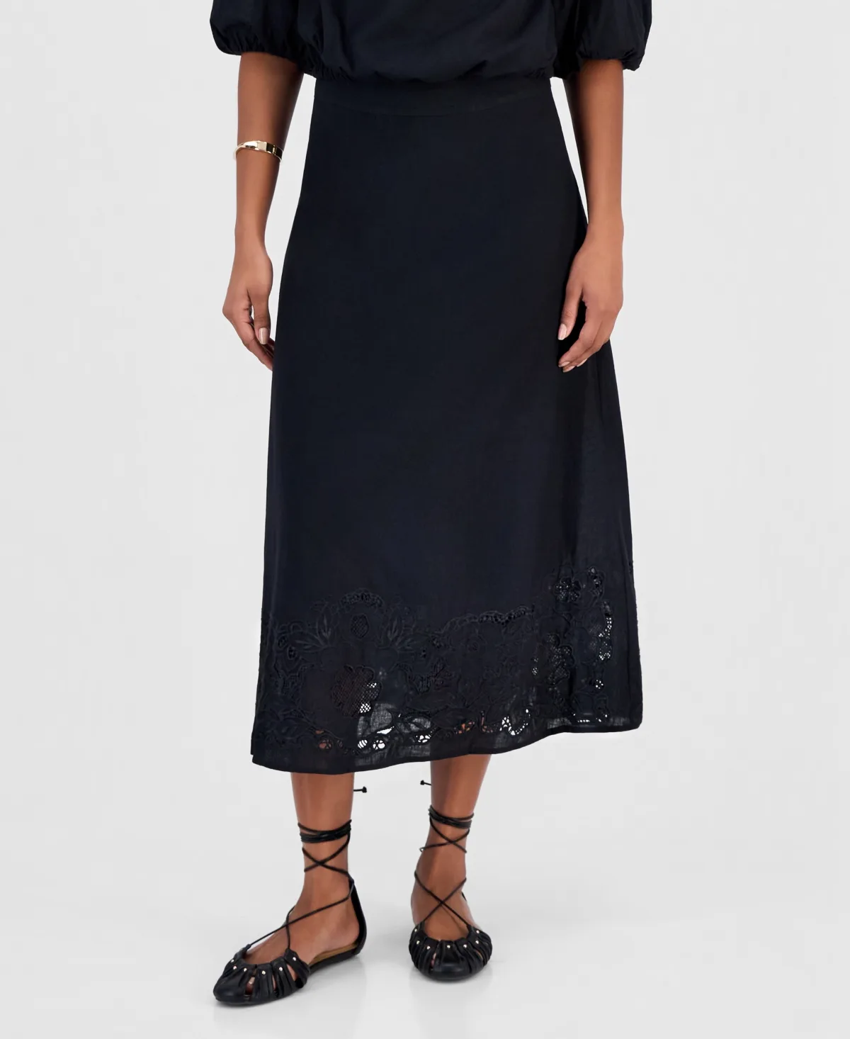 Floral Lace-Trim Midi Skirt by I.n.c. International Concepts