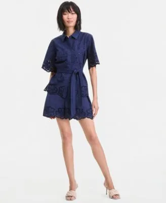 Cotton Eyelet Tie Waist Blouse Shorts by I.n.c. International Concepts