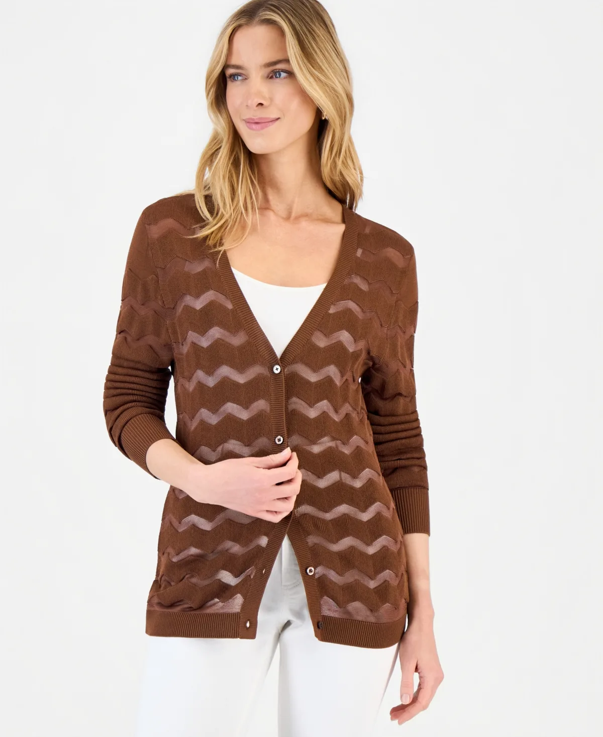 Sheer Chevron Stripe Cardigan by I.n.c. International Concepts