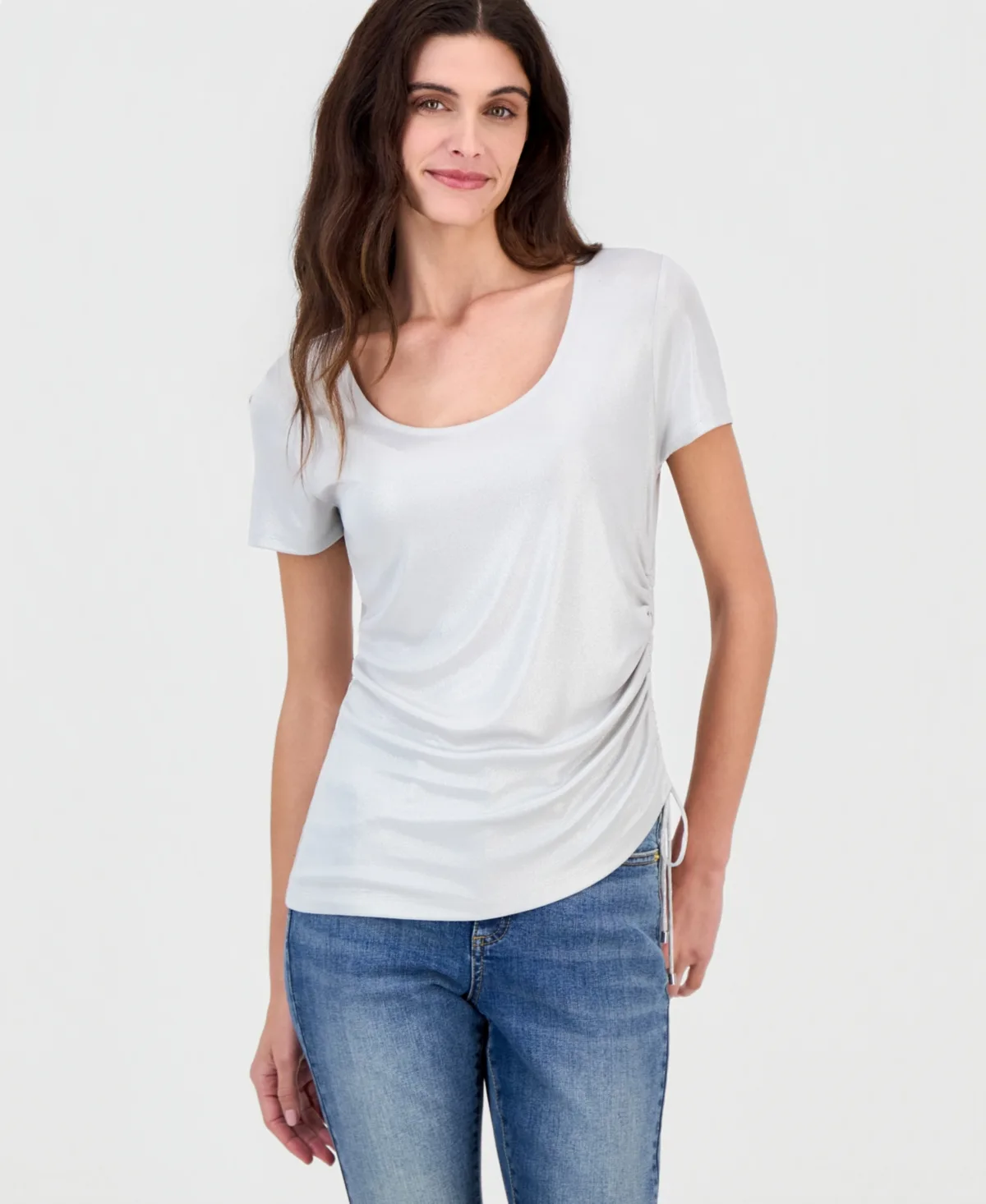 Short-Sleeve Metallic Side Cinched T-Shirt by I.n.c. International Concepts