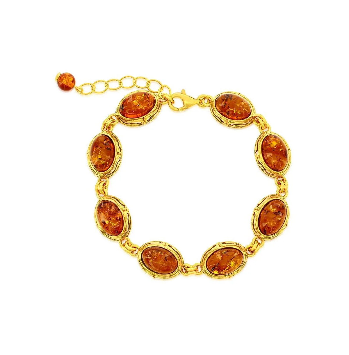 Sterling Silver, Oval Amber, Designed Outline Bracelet by Caribbean Treasures