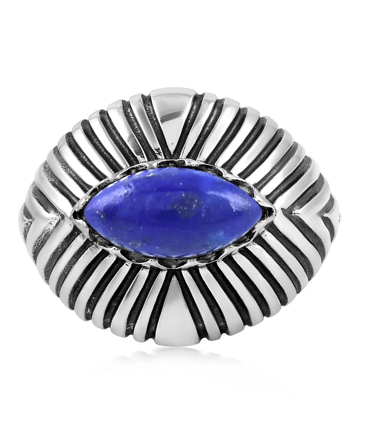 Sterling Silver Lapis Marquise Gemstone Ribbed Ring by American West Jewelry