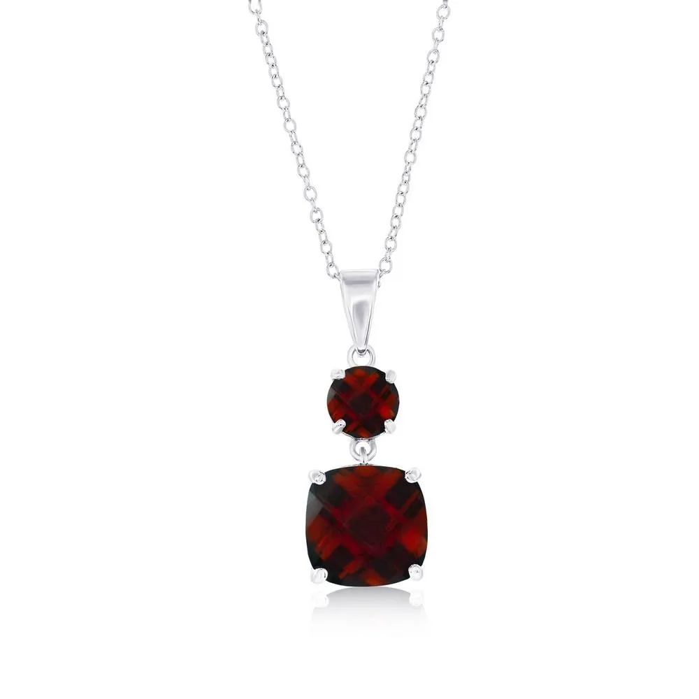 Sterling Silver, Round & Square Gem Necklace