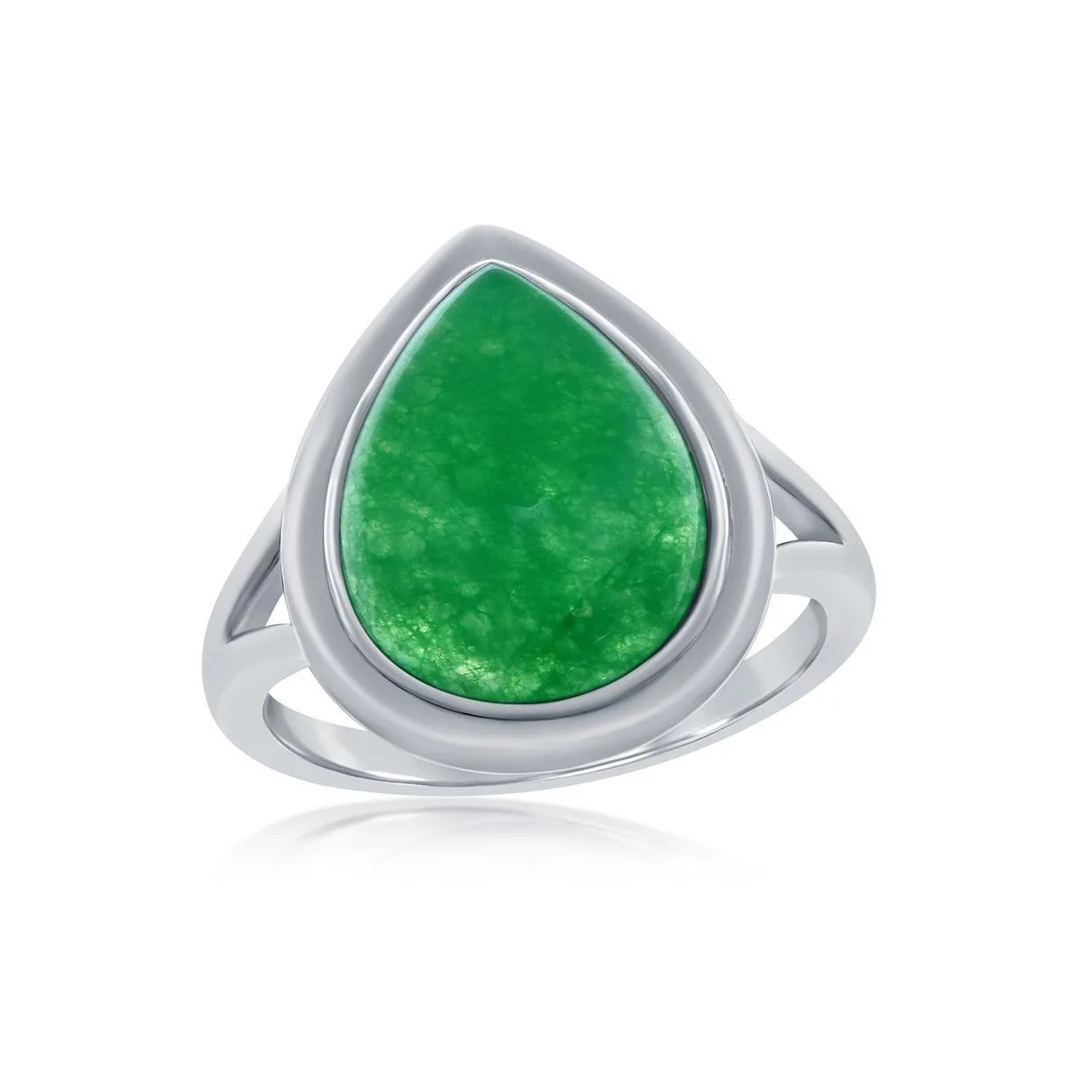 Sterling Silver, 10x14mm Pear-Shaped Jade Ring by Caribbean Treasures