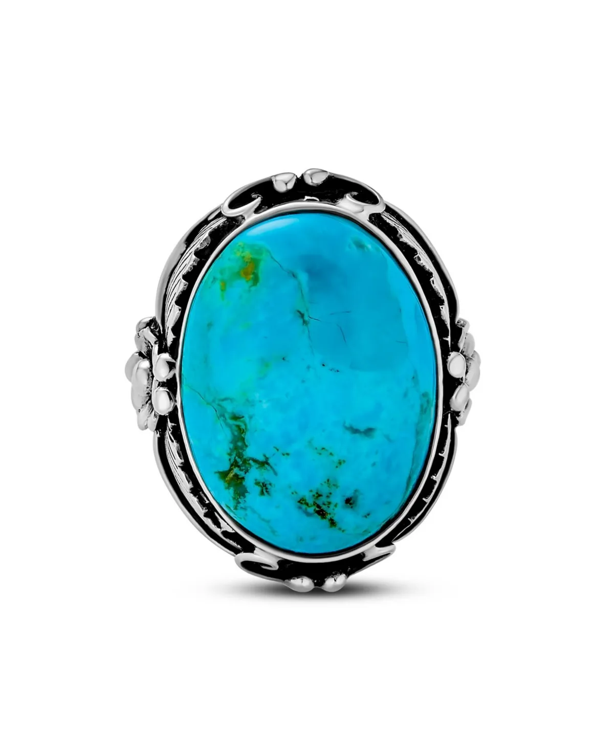 Leaf Large Oval Natural Turquoise Statement Ring.925 Sterling Silver by Bling Jewelry
