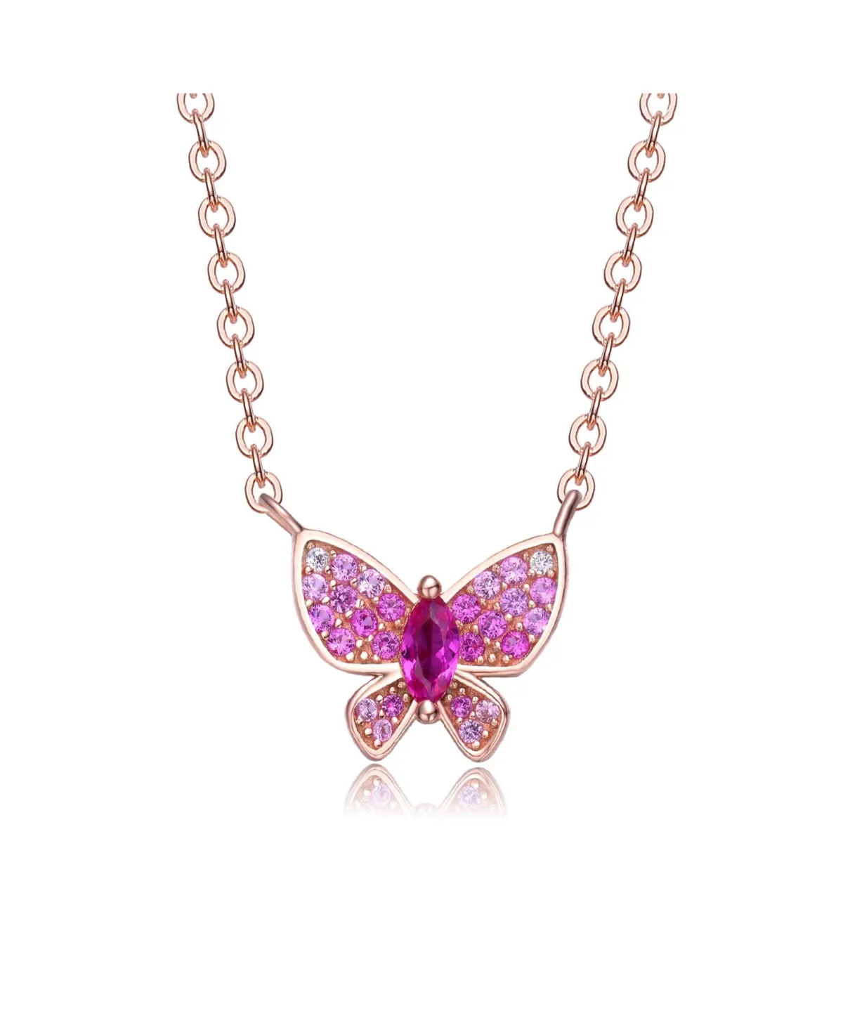 Sterling Silver 18k Rose Gold Plated with Red and Cubic Zirconia Pave Small Butterfly Pendant Layering Necklace by Gigigirl