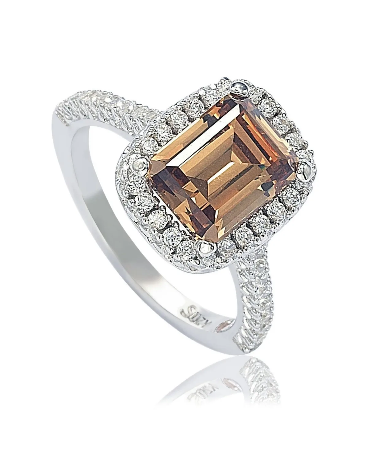 Suzy Levian Sterling Silver Emerald-Cut Cubic Zirconia Halo Engagement Ring