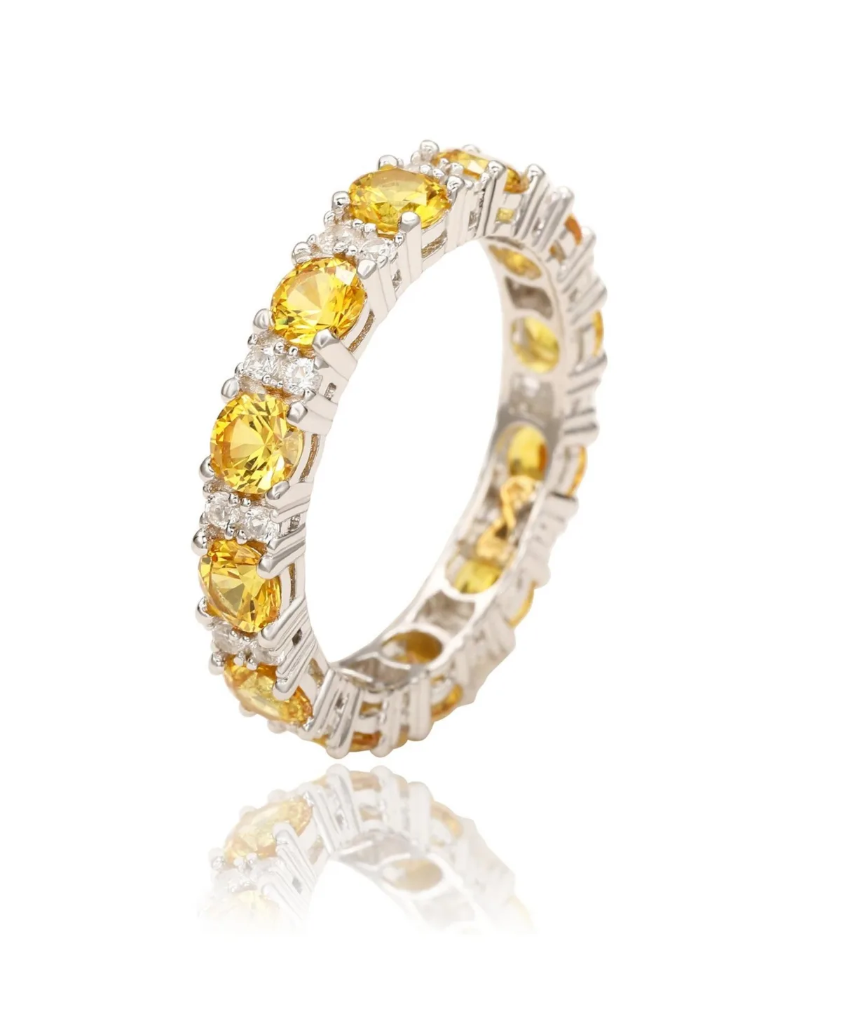 Suzy Levian Sterling Silver Sapphire & Created White Sapphire Round Cut Eternity Band Ring by Suzy Levian New York