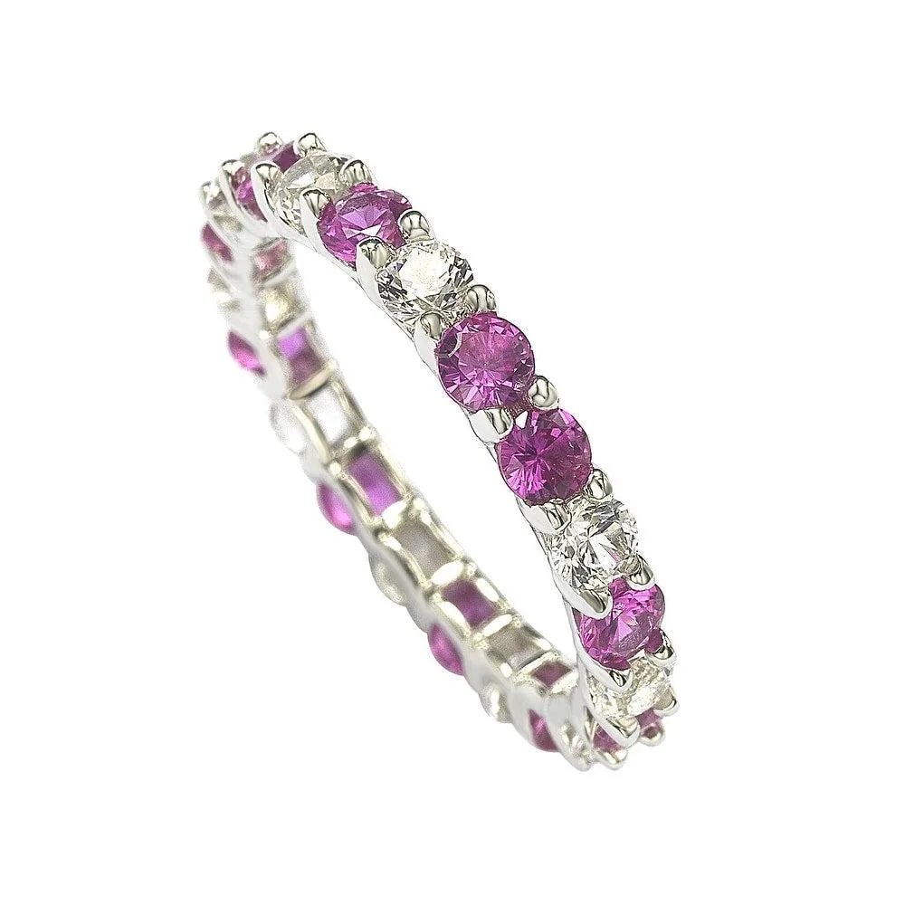 Suzy Levian Sapphire & Created White Sapphire Alternating Eternity Band Ring