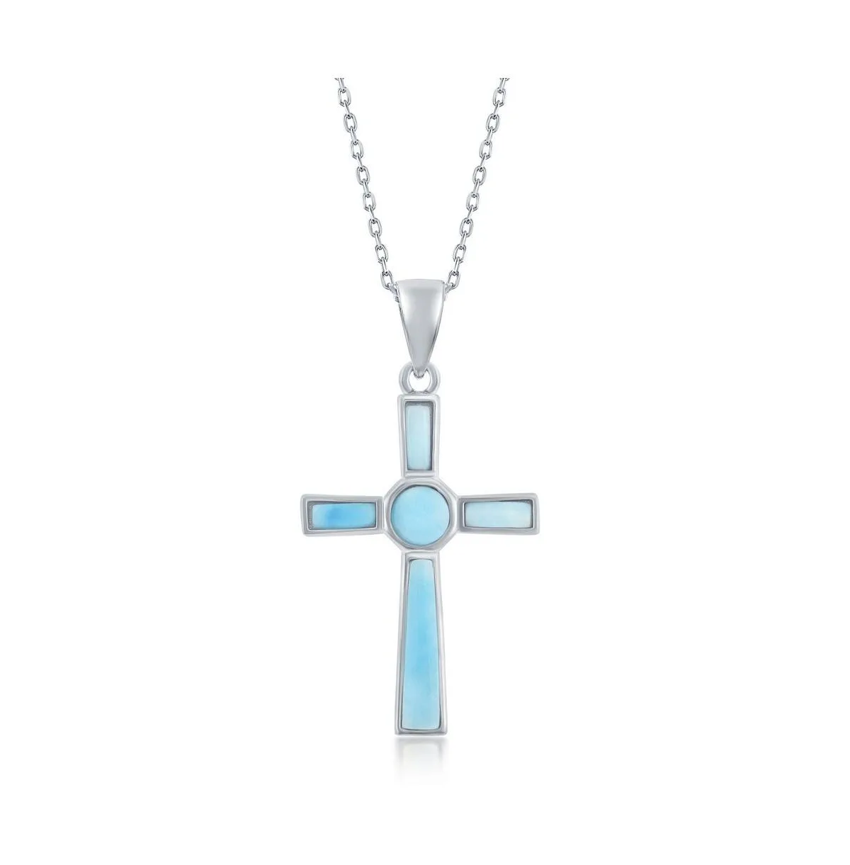 Sterling Silver Larimar Cross Pendant by Caribbean Treasures
