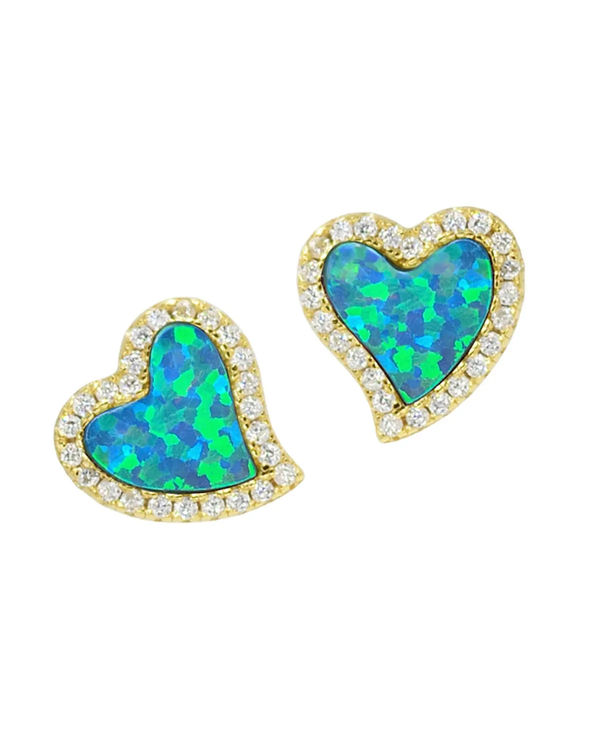 Amore Heart Stud Earrings with Lab-Grown Opal in 14k Gold Plated Sterling Silver by Kamaria