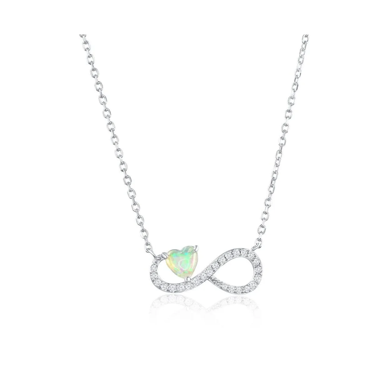 Sterling Silver, White Opal Heart, Cz Infinity Necklace by Caribbean Treasures