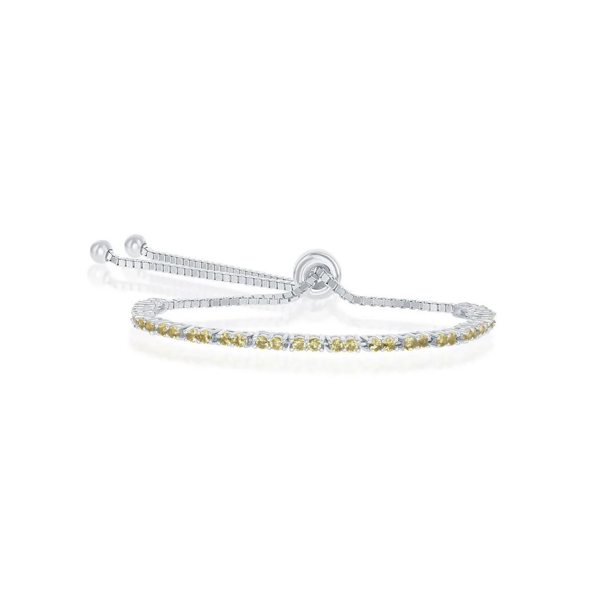 Sterling Silver 2mm Birthstone Cz Tennis Adjustable Bolo Bracelet