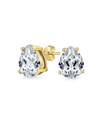 Cubic Zirconia Teardrop Cz Solitaire Stud Earrings Gold Plated.925 Sterling Silver by Bling Jewelry