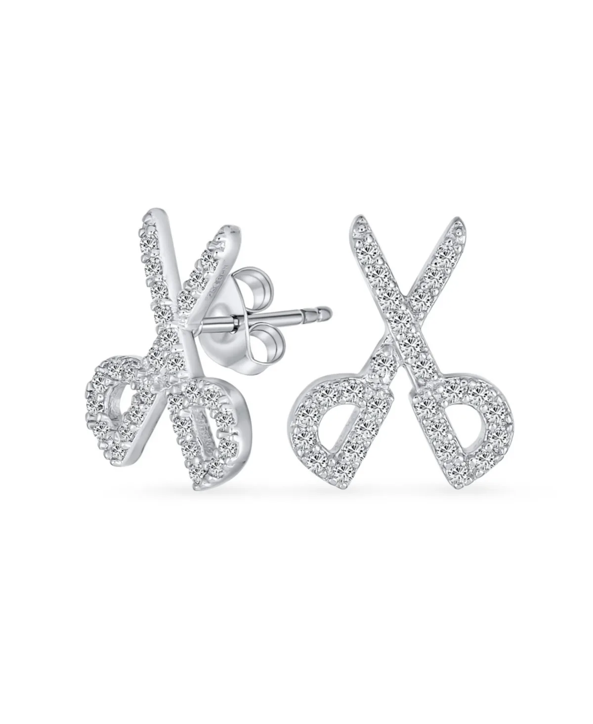 Whimsical Scissors Cz Stud Earrings Hairdressers in Sterling Silver