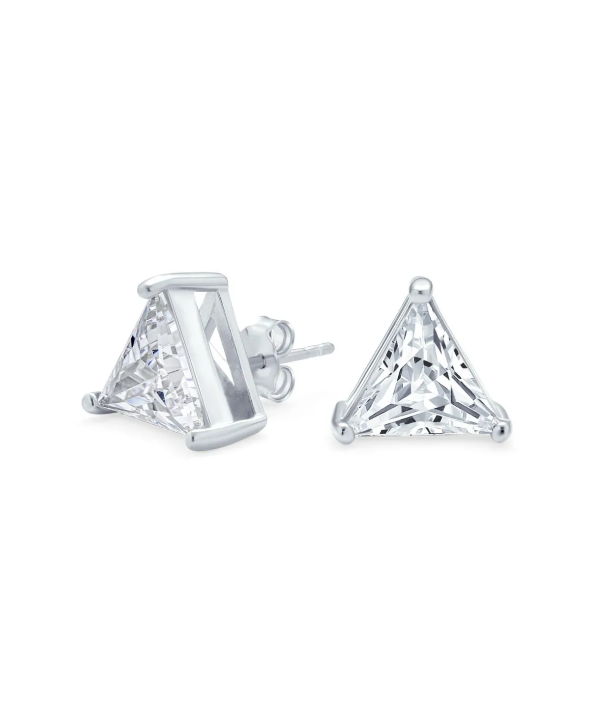 Trillion Cut Cz Triangle Stud Earrings Gold Plated Sterling Silver