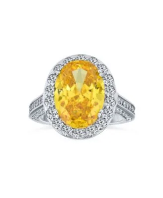 6ct Yellow Oval Cz Halo Statement Ring Sterling Silver with Pave Band by Bling Jewelry