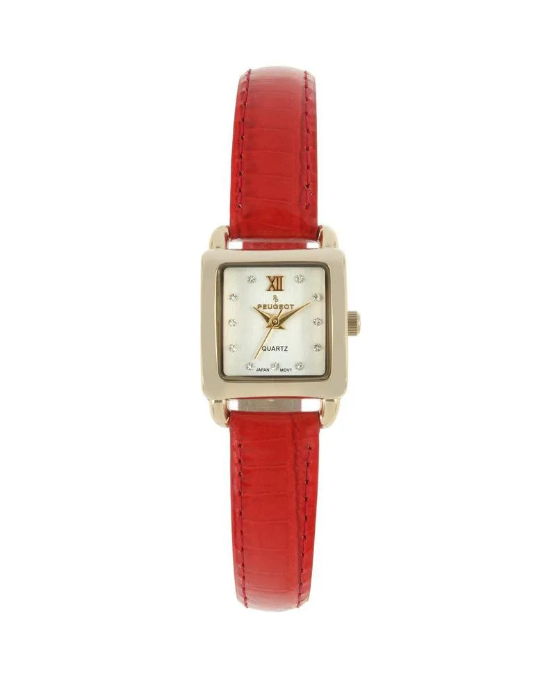 20mm Square Watch with Glossy Red Leather Strap