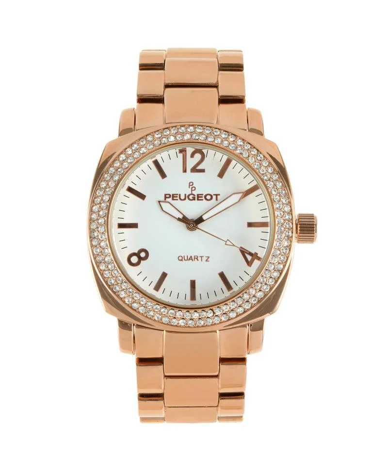 40mm Rose Gold Boyfriend Bracelet Watch with Crystal Bezel
