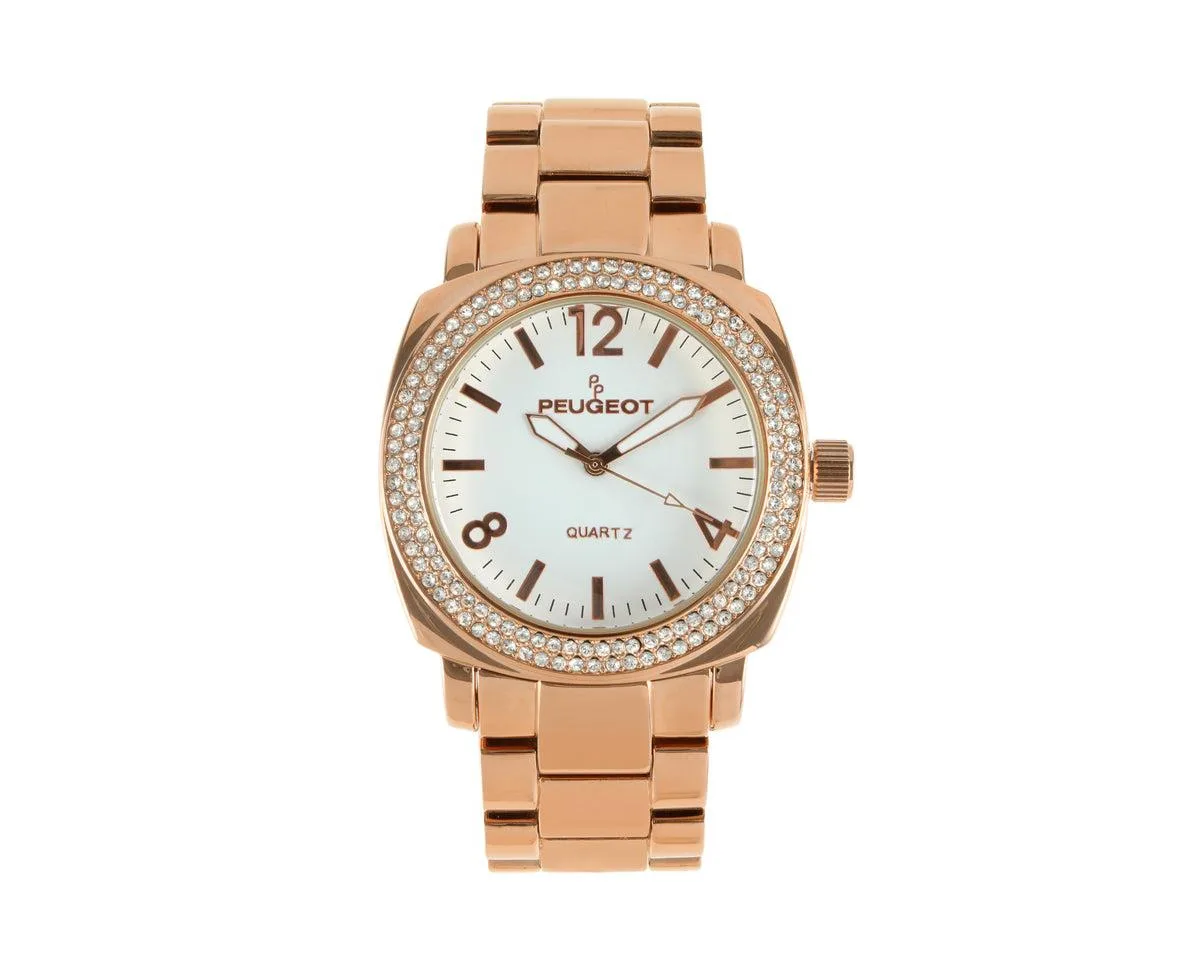 40mm Rose Gold Boyfriend Bracelet Watch with Crystal Bezel