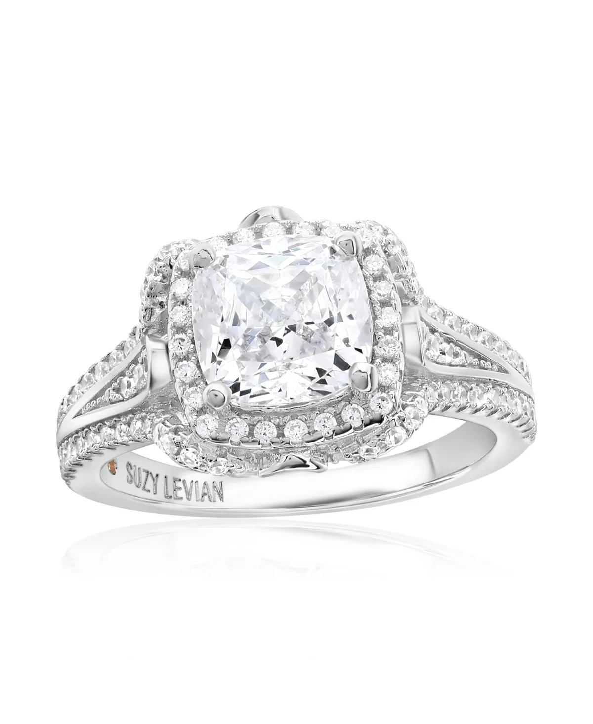Suzy Levian Sterling Cubic Zirconia Cushion Cut Center Stone Lotus Ring by Suzy Levian New York
