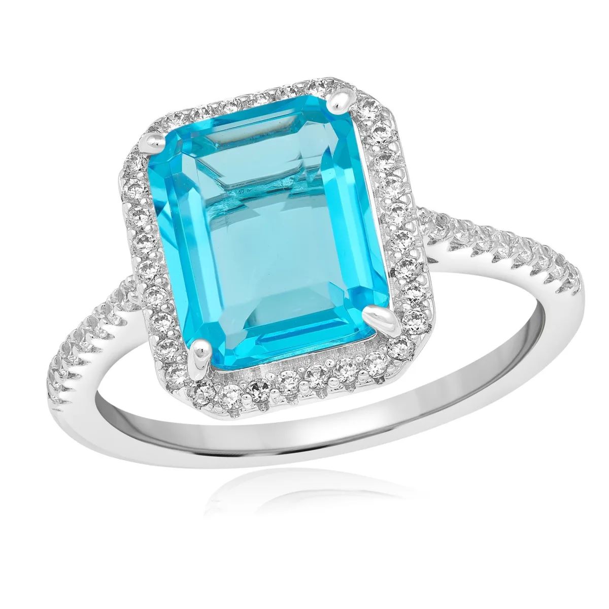 Elegant Emerald-Cut Halo Cz Ring by Simona