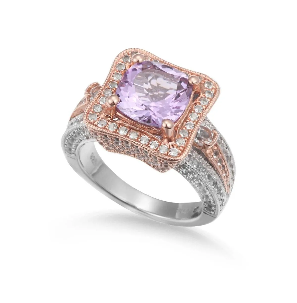 Two-Tone Sterling Silver Cushion Cut Center Topaz Cocktail Paris Ring by Suzy Levian New York
