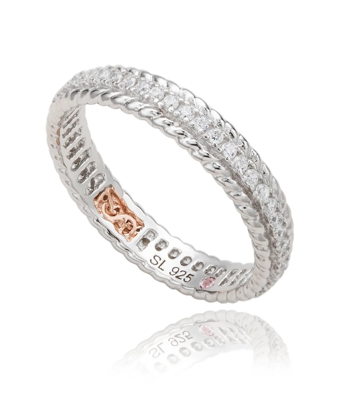 Sterling Silver Cubic Zirconia French Filigree Eternity Band