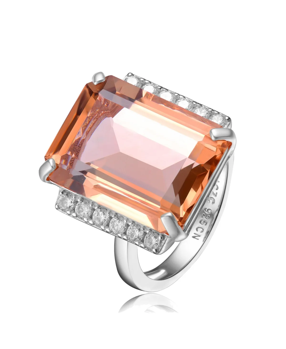 Sterling Silver 18K Rose Gold Plated with Pink and White Cubic Zirconia Accent Ring