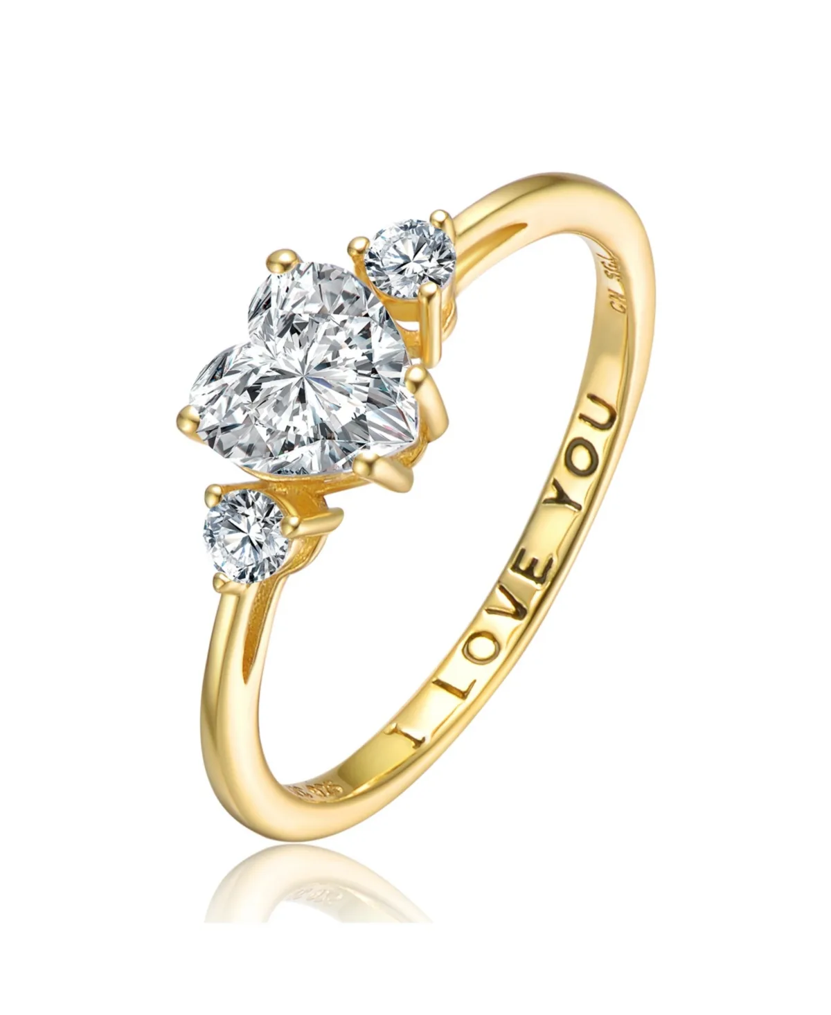Sterling Silver Heart and Round Clear Cubic Zirconia's Three-Stone "I Love You" Ring by Genevive