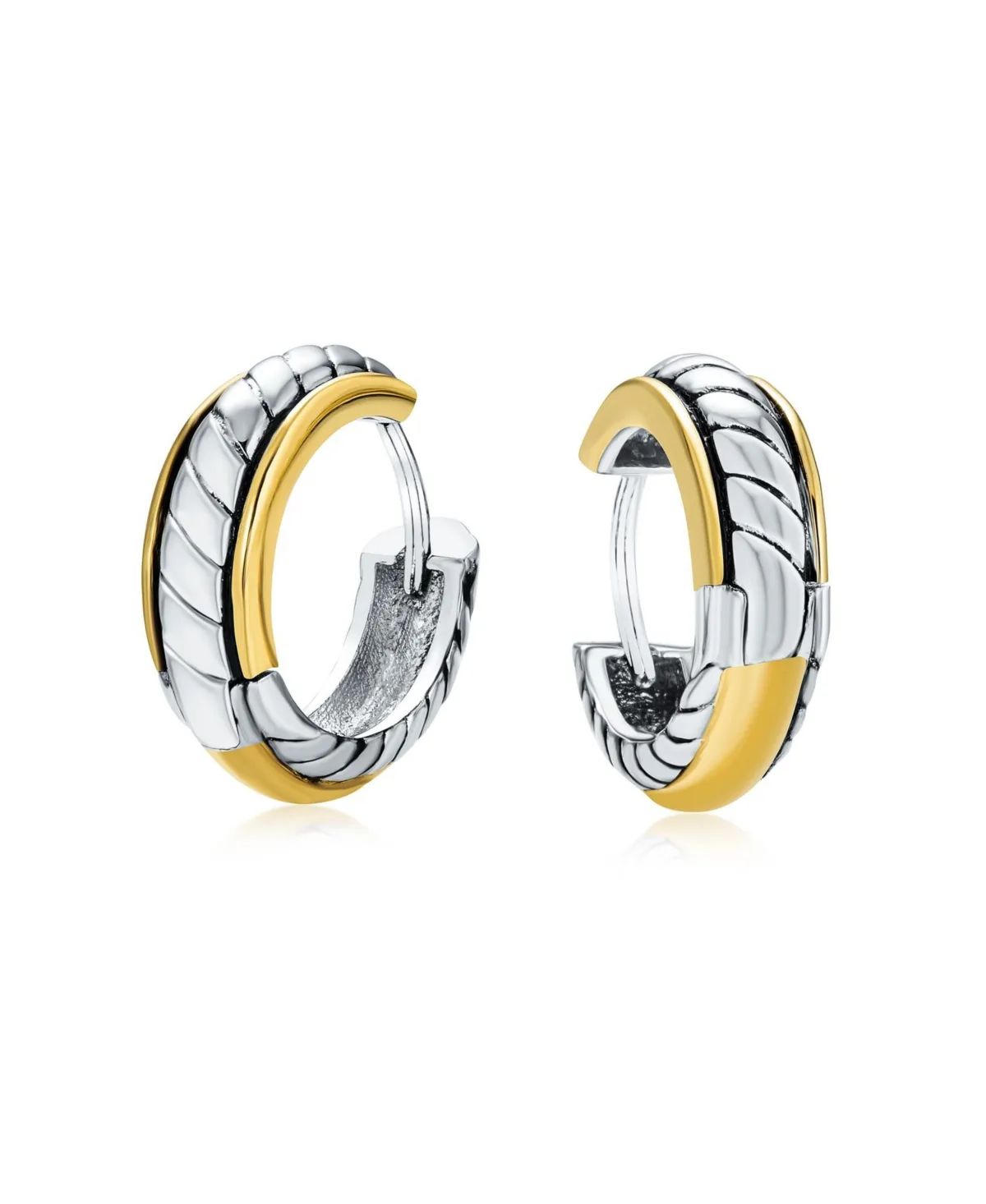 Two Tone Twist Cable Rope K-Pop Huggie Hoop Earrings Hinge by Bling Jewelry