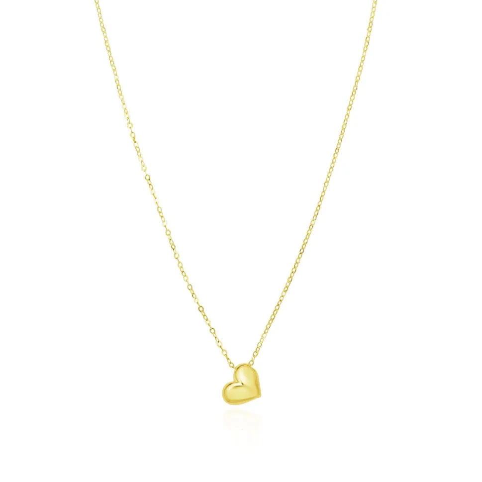 Mini Asymmetrical Gold Puffy Heart Necklace 14K Gold