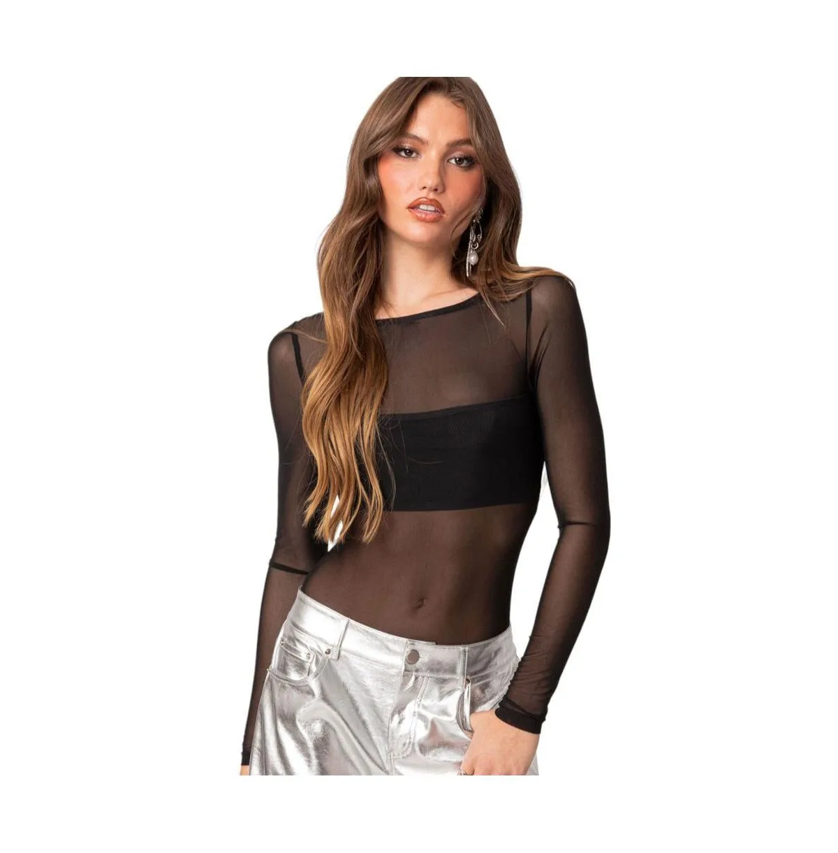 Sheer Mesh Bandeau Bodysuit by Edikted