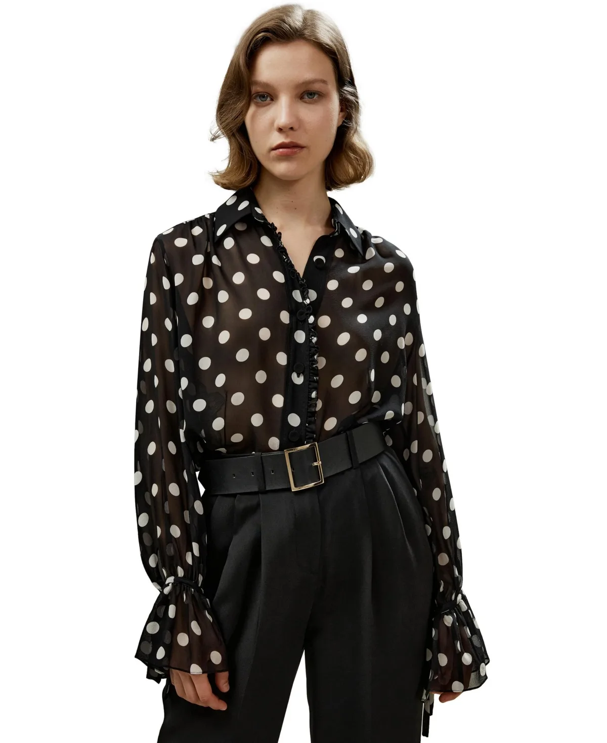 Polka Dots Georgette Blouse by Lilysilk