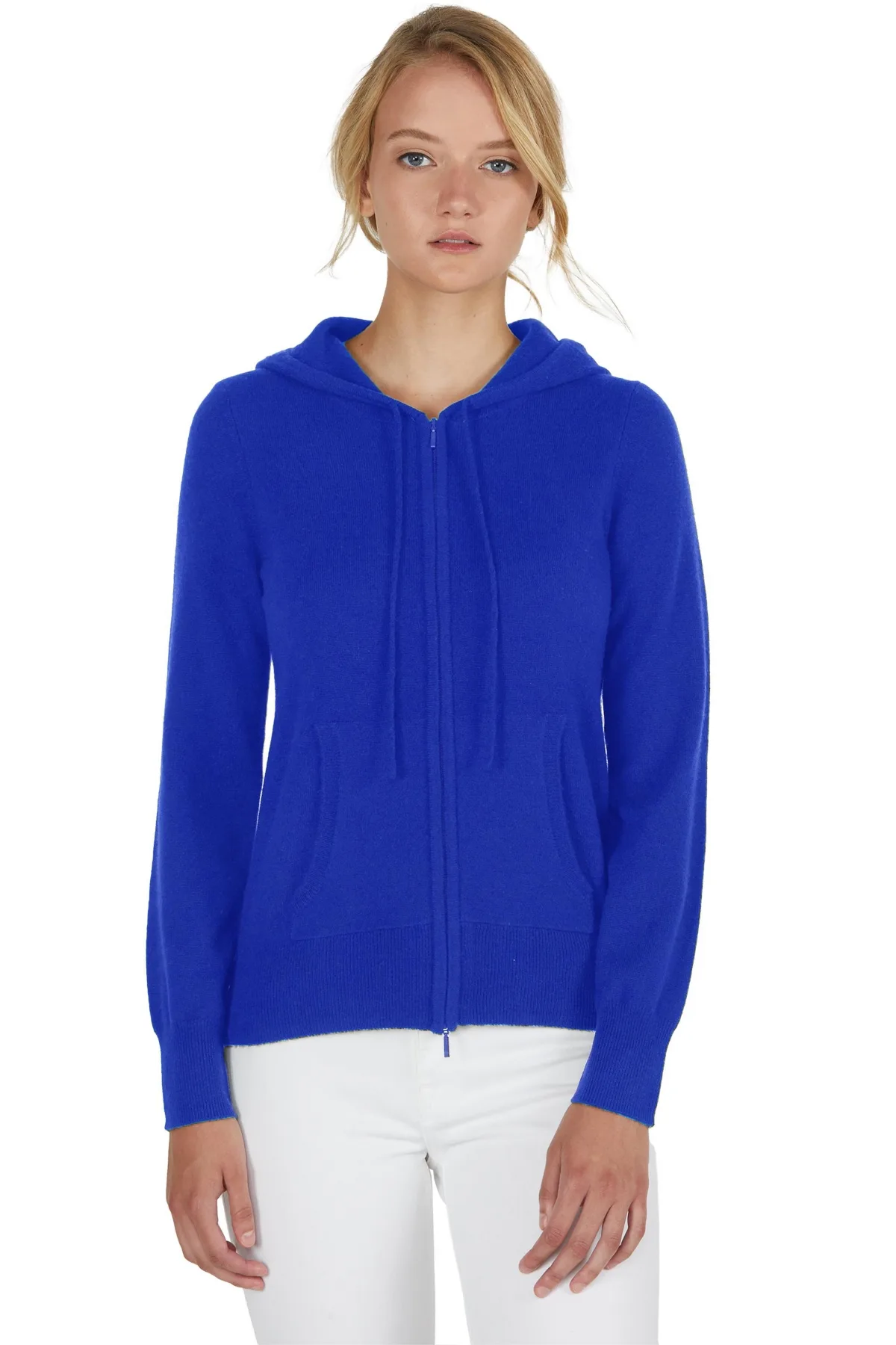 100% Pure Cashmere Long Sleeve Zip Hoodie Cardigan Sweater by Jennie Liu