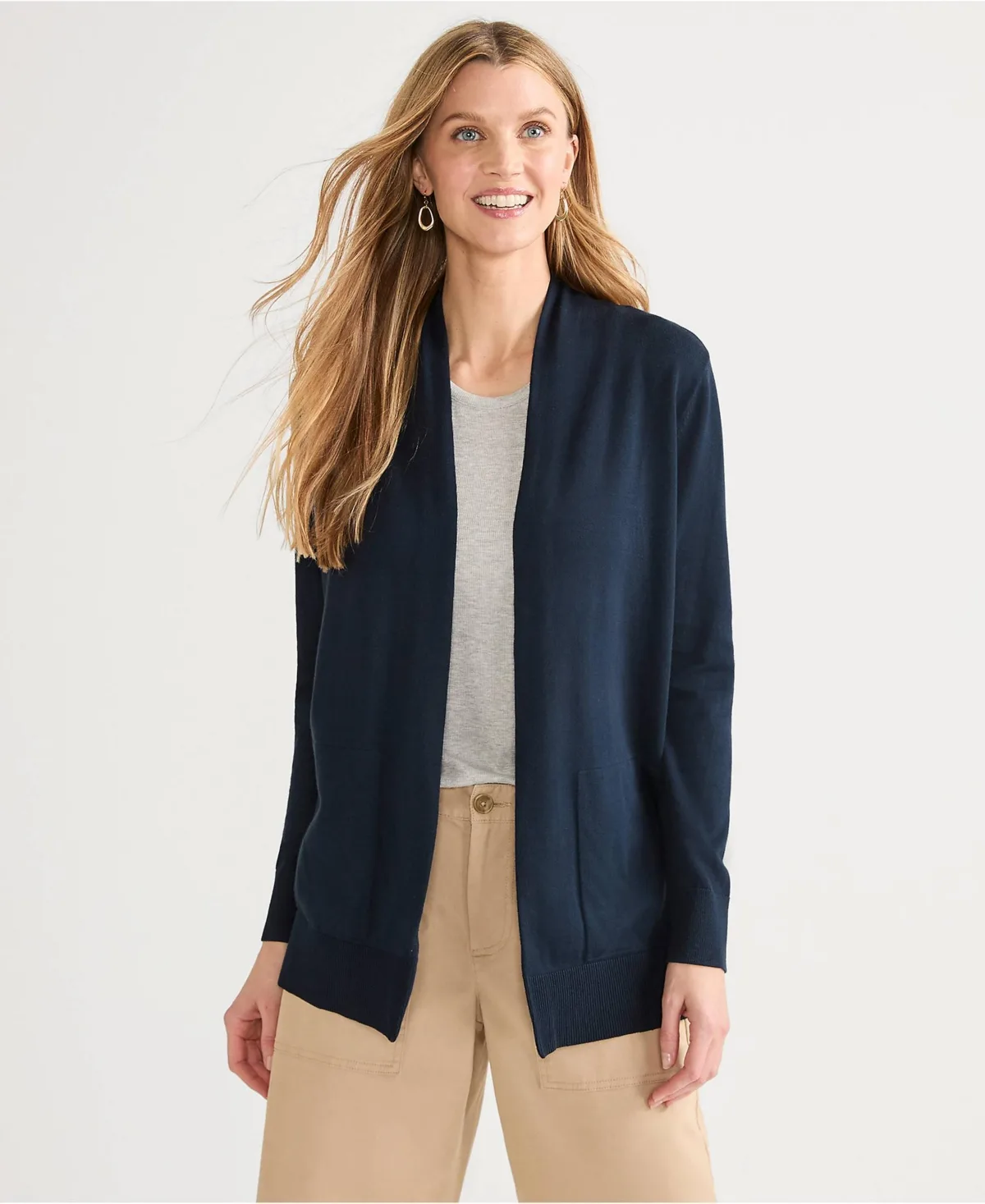 Cotton Open Long Sleeve Cardigan Sweater by Lands' End