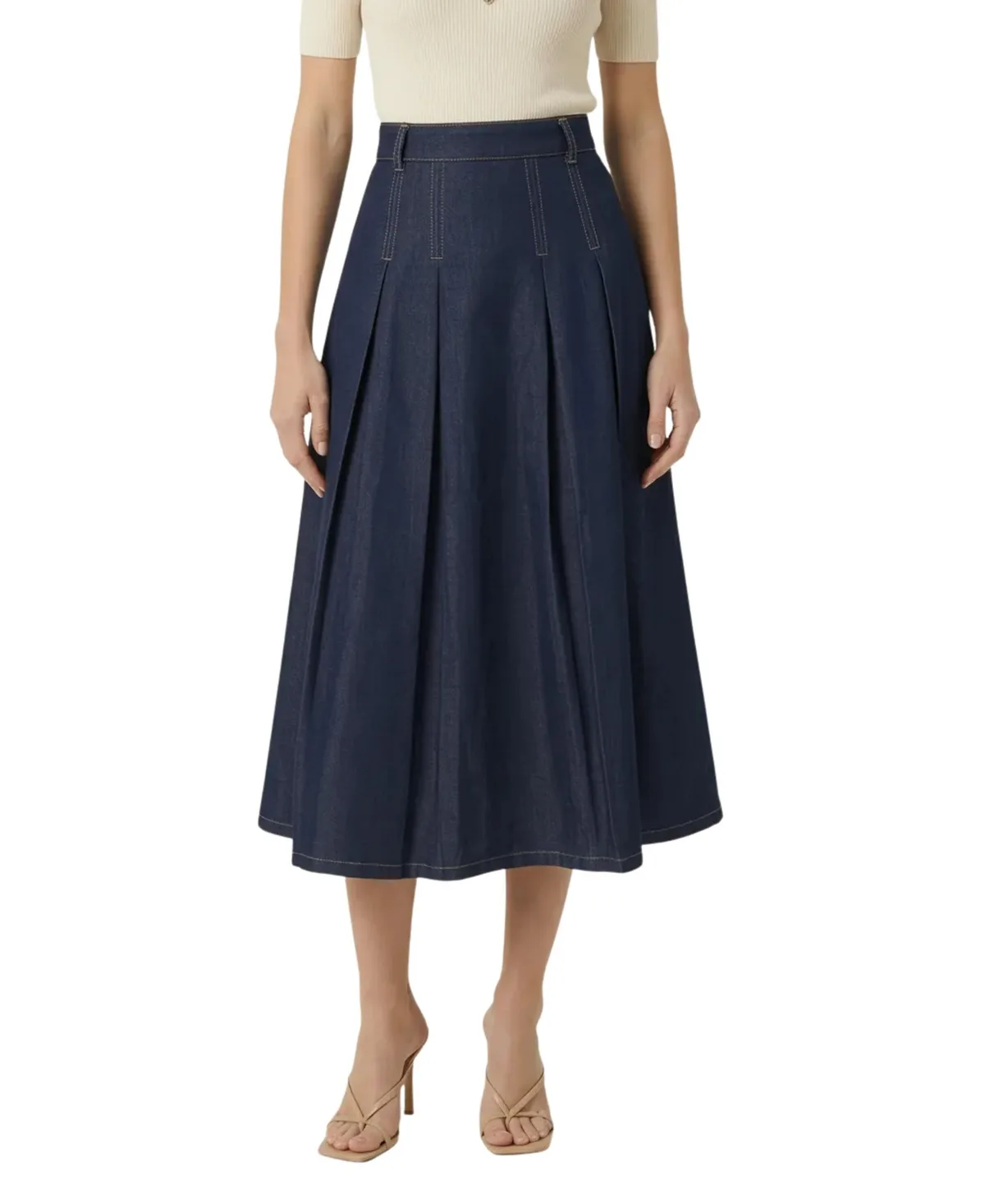 High-Waist Pleated A-Line Midi Skirt by Modenaire