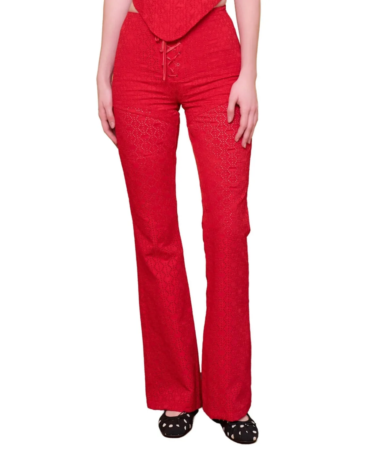 The Broderie Anglaise Edit High Rise Embroidered Flare Pants by Pcfg