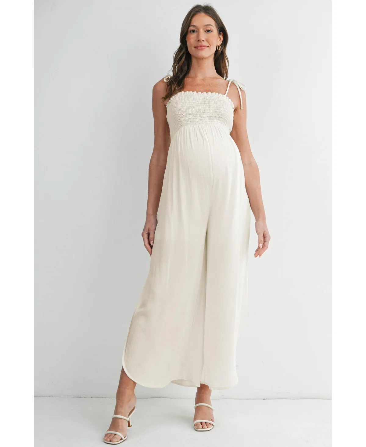 Smocked Wide-Leg Jumpsuit with Tie Shoulders and Side Slit by Hello Miz