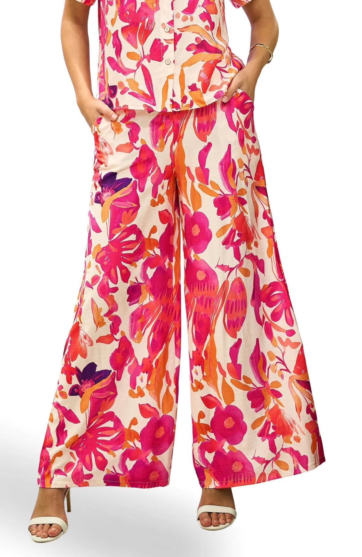 Abstract Floral Wide Leg Trousers by Yumi