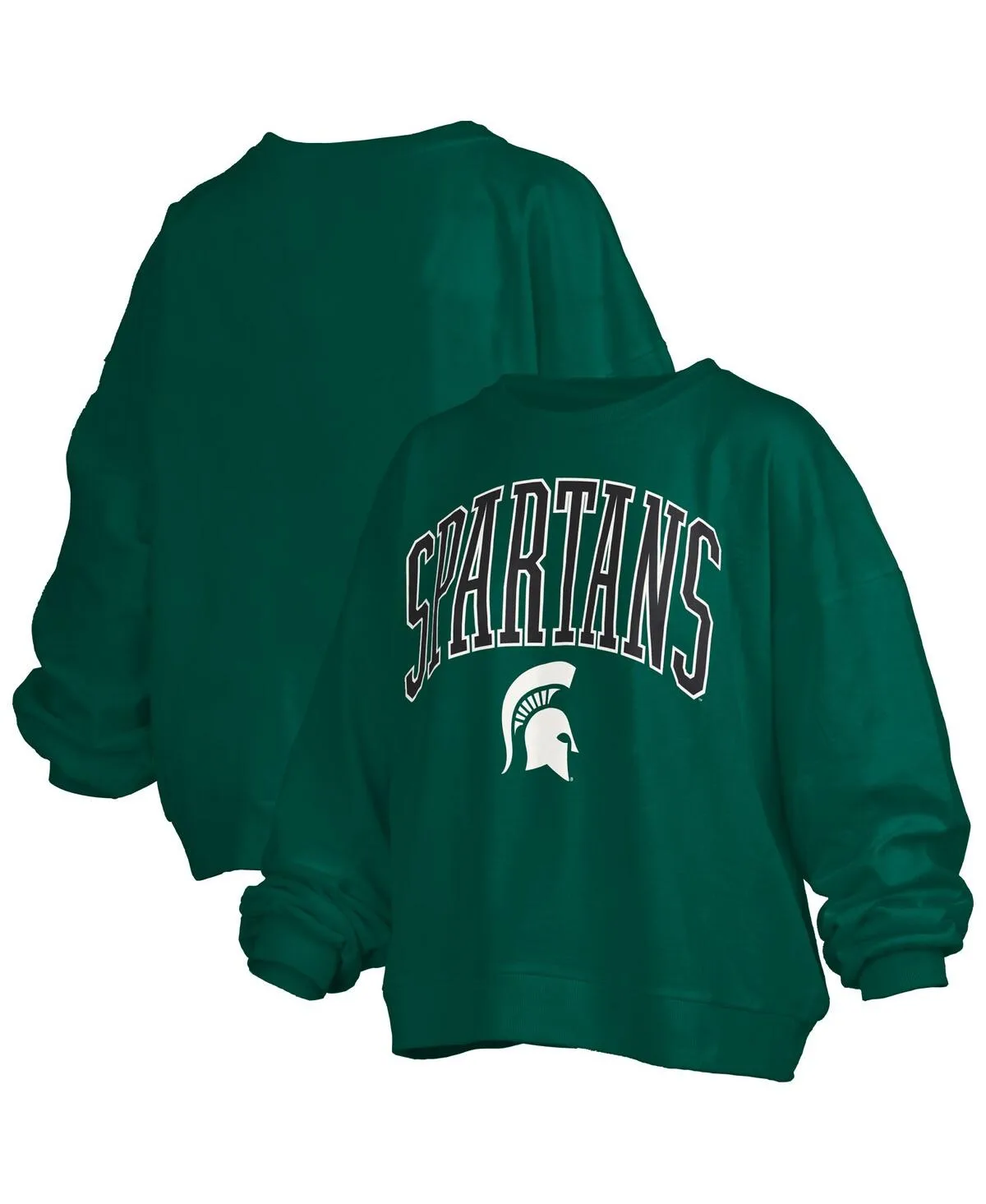 Michigan State Spartans Janise Arch Over Logo Waist Length Oversized Pullover Sweatshirt by Pressbox