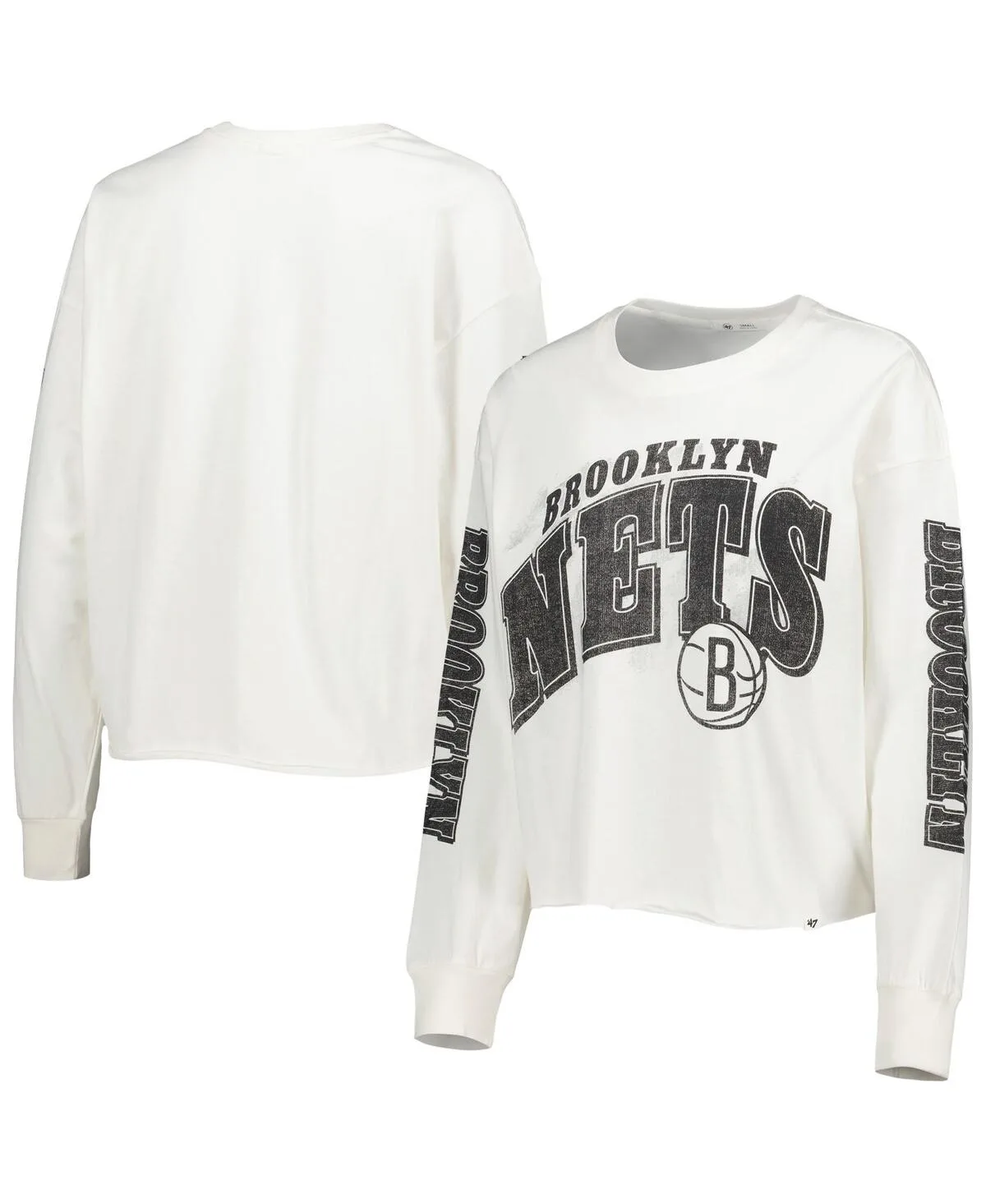 Brooklyn Nets Parkway Brush Back Long Sleeve Cropped T-Shirt by '47 Brand