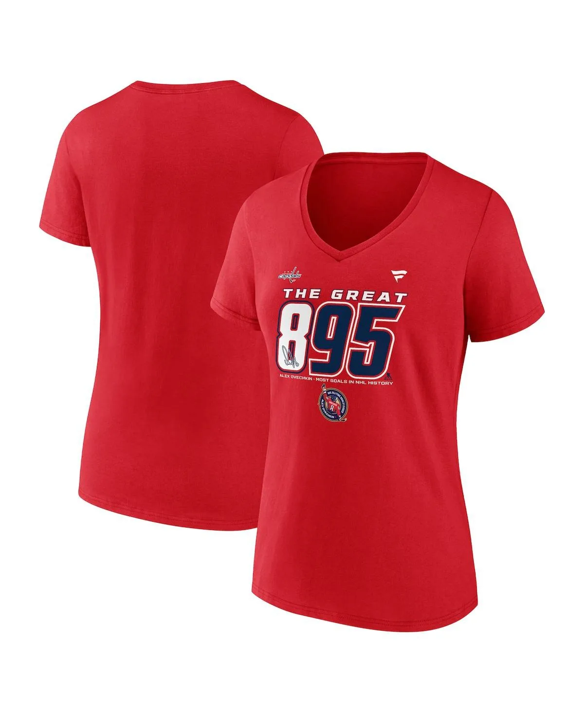 Alexander Ovechkin Washington Capitals NHL All-Time Leading Goal Scorer the Great 895 V-Neck T-Shirt by Fanatics
