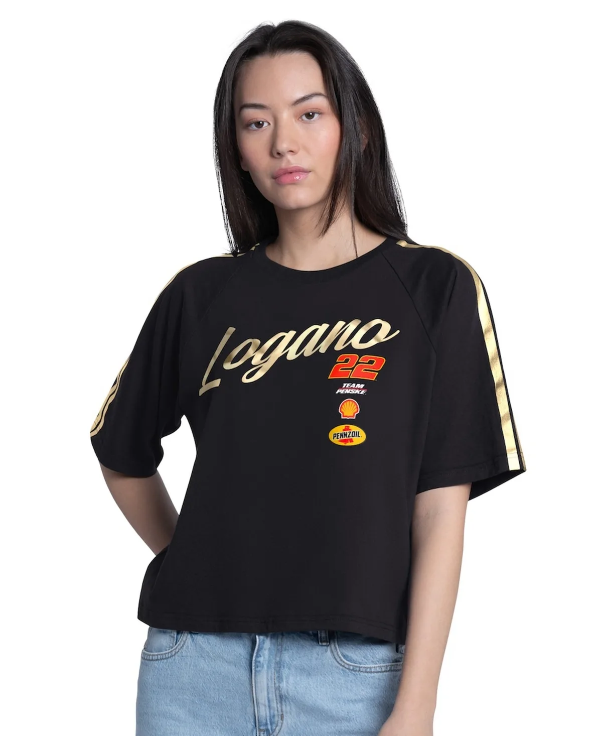 Joey Logano Cropped Classic Play Gold Trim Raglan T-Shirt by G-iii 4her By Carl Banks