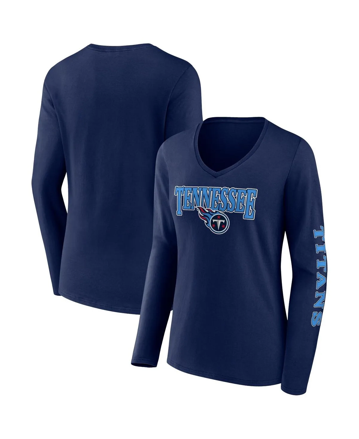 Tennessee Titans Wordmark Long Sleeve V-Neck T-Shirt by Fanatics